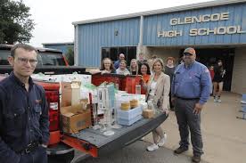 Glencoe Schools received a generous donation of school supplies from  Oklahoma Gas and Electric (OG&E) last week. A group of OG&E employees  brought a pickup loaded with boxes of pencils, paper, binders,