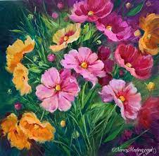 Wild Garden Cosmos By Nancy Medina Abstract Flower Art Flower Art Painting Flower Painting