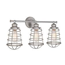 Most commonly installed above the mirror. Silver Caged Shade Vanity Light