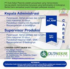 Persyaratan kerja di cwii sragen / loker pt cwii masaran lowongan kerja salesman di kirana abadi solo portal official ig portal info. Lokersolo Informasi Lowongan Pt Duta Kekar Plasindo Adalah Perusahaan Yang Memproduksi Karung Plastik Membutuhkan Karyawan Yang Berkompeten Di Bidangnya Berikut Kami Sampaikan Posisi Lowongan Pekerjaan Tersebut 1 Kepala Administrasi Kode