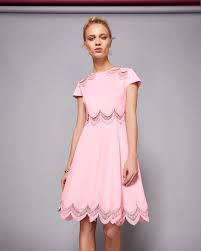 Embroidered Skater Dress Baby Pink Dresses Ted Baker Row Designer Outfits Woman Baby Pink Dresses Dresses