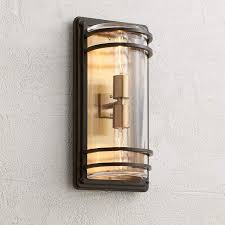 Habitat 16 High Bronze And Brass 2 Light Outdoor Wall Light 60e03 Lamps Plus Outdoor Wall Lighting Outdoor Wall Light Fixtures Wall Lights