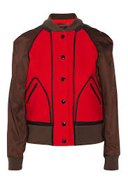 Leather Trimmed Wool And Satin Twill Bomber Jacket Jackets Coats Vests Jackets Wool Bomber Jacket Red Bomber Jacket