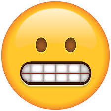 Emoji meaning a yellow face with simple open eyes showing clenched teeth. Privado Results
