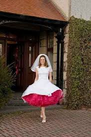 Short Wedding Dress Red Petticoat Tea Length Wedding Dress Wedding Dresses Fifties Wedding Dress