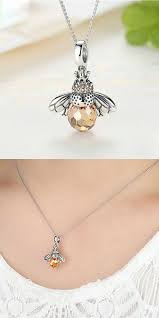 Cute Crystal Bee Pendant Animal Necklace Silver Women Necklace Womens Necklaces Silver Womens Necklaces Womens Necklaces Simple