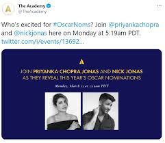 Antony jones / getty images. Priyanka Chopra Nick Jonas To Announce 93rd Oscar Nominations