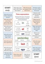 Boardgame Using Time Expressions English Esl Worksheets For Distance Learning And Physical Classro English Grammar Games Learn English Conversational English