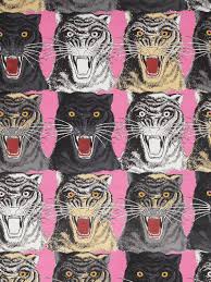 Please refer to the tag on your product for specific care instructions; Gucci Tiger Face Printed Wallpaper In Pink Multi Modesens
