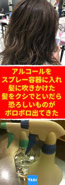 アルコールをスプレー容器に入れ 髪に吹きかけた 髪をクシでといだら 恐ろしいものがボロボロ出てきた アルコールを使ってシラミ退治ができる健康ライフハック アルコール シラミ退治 害虫駆除 ノミ アタマジラミ 美容 健康 ライフハック 健康