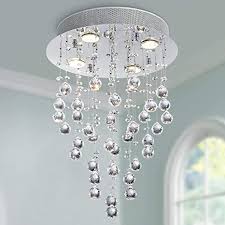 Bestier Modern Crystal Round Raindrop Chandelier Lighting Flush Mount Led Ceiling Light Fixture Pendant Lamp For Dining Room Bathroom Bedroom Livingroom 4 Gu10 Bulbs Required 14 In Wide 20 Inch High Amazon Com