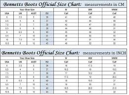 Size Chart Bennetts Boots