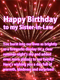 Pink Fireworks Happy Birthday Card For Sister In Law Birthday Greeting Cards By Davia Birthday Wishes For Sister Sister Birthday Card Happy Birthday Dear Sister