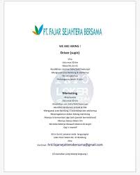 Selamat pagi sahabat blogger, kita akan mencoba membagikan informasi mengenai lowongan. Lowongan Kerja Pt Fajar Sejahtera Bersama Februari 2018 Info Loker Bandung 2021