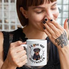 J'adore ma tasse à café blanche Rottweiler