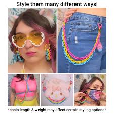 Cadena con clip personalizada, cadenas en capas de colores, cadenas de  plástico y metal, cadenas góticas pastel Alt Kawaii, cadena para máscara,  anteojos o pantalones