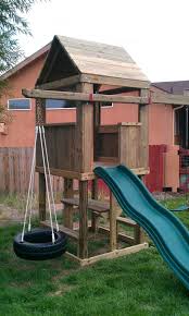 4 X4 Clubhouse With Wooden Roof Ladder Entry Standard Slide Picnic Table 8 Swing Beam With 2 Standard Backyard Swing Sets Backyard Play Backyard For Kids