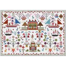 Model stitched one over two on 40 ct. Modern Cross Stitch Kits Patterns Tagged Modern Samplers Stitched Modern