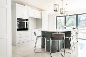 Combining wood and various colored cabinets is always a good idea because this way you'll get a natural graphite grey cabinets, upper white ones plus granite countertops and metal stools for an industrial feel. Adding A Two Tone Colour Scheme To Your Handmade Kitchen Nicholas Bridger