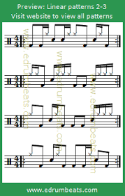 Drum Lesson 2 3 Contains 32 Linear Drum Beats This Lesson Has 32 Free Midi Drum Loops And 128 Mp3 Audio Samples Drum Sheet Music Drum Patterns Drums Beats