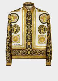 Versace Cornici Print Silk Shirt For Men Official Website The Cornici Print Long Sleeve Silk Blouson Shirt With A Printed Silk Shirt Mens Shirts Silk Shirt