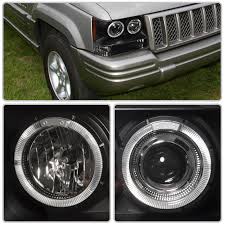 93 96 jeep grand cherokee dual halo projector headlights gloss black spec d tuning