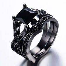 Unique Jewelry Black Obsidian Birthstone Black Gold Filled Wedding Bridal Set Ring Size 7 Black Wedding Rings Engagement Wedding Ring Sets Bridal Ring Sets