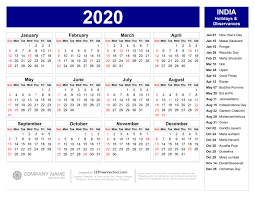 Free 2020 Calendar With Indian Holidays Pdf