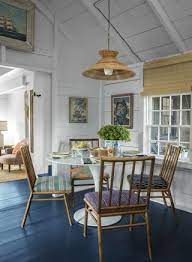 Neutral blues flow through this pattern with flecks in the flooring, abstract squares on the wallcovering, and veins in the countertop. How To Choose The Right Hardwood Floor Color