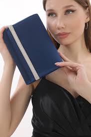 Piedra Navy Blue Colored Satin Fabric Evening Dress Bag with Stone,  Magnetic Cover and Can Be Used in Hand and with Shoulder Strap- Trendyol