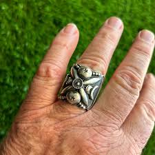 Mens Sterling Silver Dimensional Appliqué Ring 2 Handmade Navajo Delbert Gordon