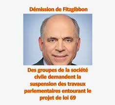 🔔🔔🔔 Démission du ministre Fitzgibbon : 24 groupes de la société civile,  incluant un important syndicat d'employé.e.s d'Hydro-Québec, demandent la  suspension des travaux parlementaires entourant le projet de loi 69 et  redemandent