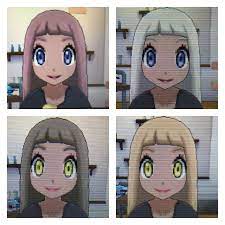 Pokemon Sun And Moon Character Looks Wanted To Show Some Hair Color Options With The Third Skin Color Pokemon Pokemon Sun Hair Color Options