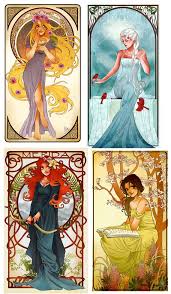 Art Nouveau Disney Princesses By Hannah Alexander Of Never Bird Designs Http Www Etsy Com Shop Neverbi Art Nouveau Disney Disney Princess Art Disney Drawings