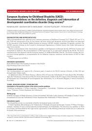 Pdf European Academy For Childhood Disability Eacd Recommendations On The Definition Diagnosis And Intervention Of Developmental Coordination Disorder Long Version