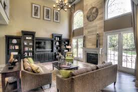 Two story living room with curved 28 foot coffered ceiling. Entertainment Center Bookshelves Ideas On Foter Family Room Design Two Story Great Room Home