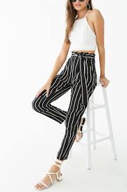 Black And White Striped Pants Forever 21 Striped Paperbag Ankle Pants Forever 21 Stripe Pants Outfit High Waisted Tie Pants Modest Pants