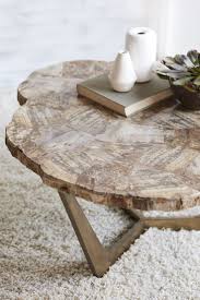 Palecek Petrified Wood Tripod Coffee Table Wrought Iron Base In Antique Gold Finish With Ha Modern Wood Coffee Table Round Wood Coffee Table Coffee Table Wood