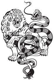 Maybe you would like to learn more about one of these? Lion And Snake Struggle Black And White Tattoo Illustration Tattoo Illustration White Tattoo Japanese Tiger Tattoo