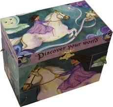Made of lacquered wood, the jewelry box comes in golden. Fairytale Musical Treasure Box
