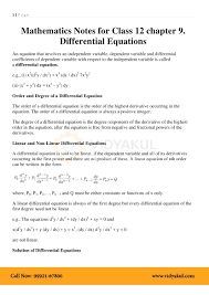 Differential calculus focuses on the construction and use of tangent lines at various values of x. Differential Equations Class 12 Formulas Pdf With Notes Vidyakul