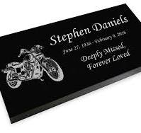 Motorcycle Grave Marker Black Granite Laser-Engraved Flat Memorial Headstone