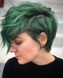 Color Done Using Matrix Socolorcult Clover Green Black And Marble Grey Cosmoprof Cosmoprofbea Pixie Hair Color Short Hair Styles Thick Hair Styles