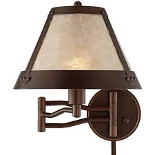 Franklin Iron Works Rustic Mission Swing Arm Wall Lamp Industrial Bronze Plug In Light Fixture Natural Mica Shade Bedroom Bedside Target