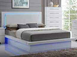 Contemporary styled case goods include the same design and also large drawers with silver handles. Ncf Furniture Saturn Eastern King Led Light Bed In White Lacquer High Gloss Finish Bed With Led Lights Night And Day Furniture Furniture