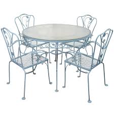 Vintage Salterini Wrought Iron Table And Chairs In Powder Blue Iron Patio Furniture Vintage Patio Furniture Iron Table