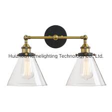 China Jlw G901 Double Sconce Vintage Industrial Antique 2 Lights Wall Sconces With Funnel Flared Glass Clear Glass Shade China Glass Wall Lamp Wall Lamps