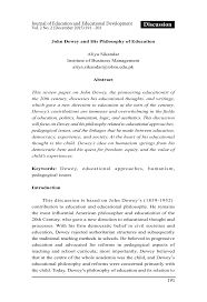 Pdf John Dewey And His Philosophy Of Education