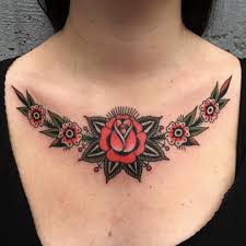 Women S Traditional Chest Tattoo Http Viraltattoo Net Women S Traditional Chest Tattoo Html Collar Bone Tattoo Traditional Chest Tattoo Stomach Tattoos Women