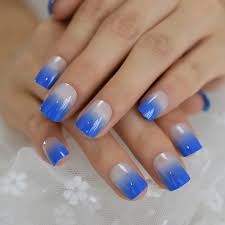 Purple is one of the most. Diamond Blue French Nail Ombre Short Press On Nails Shiny Quality Square Ladies Designed Faux Ongle 24 Ct False Nails Aliexpress